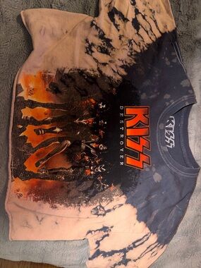 Preloved Kiss Destroyer Tie-Dye Tee - Black, Orange, Cream size M great cond.